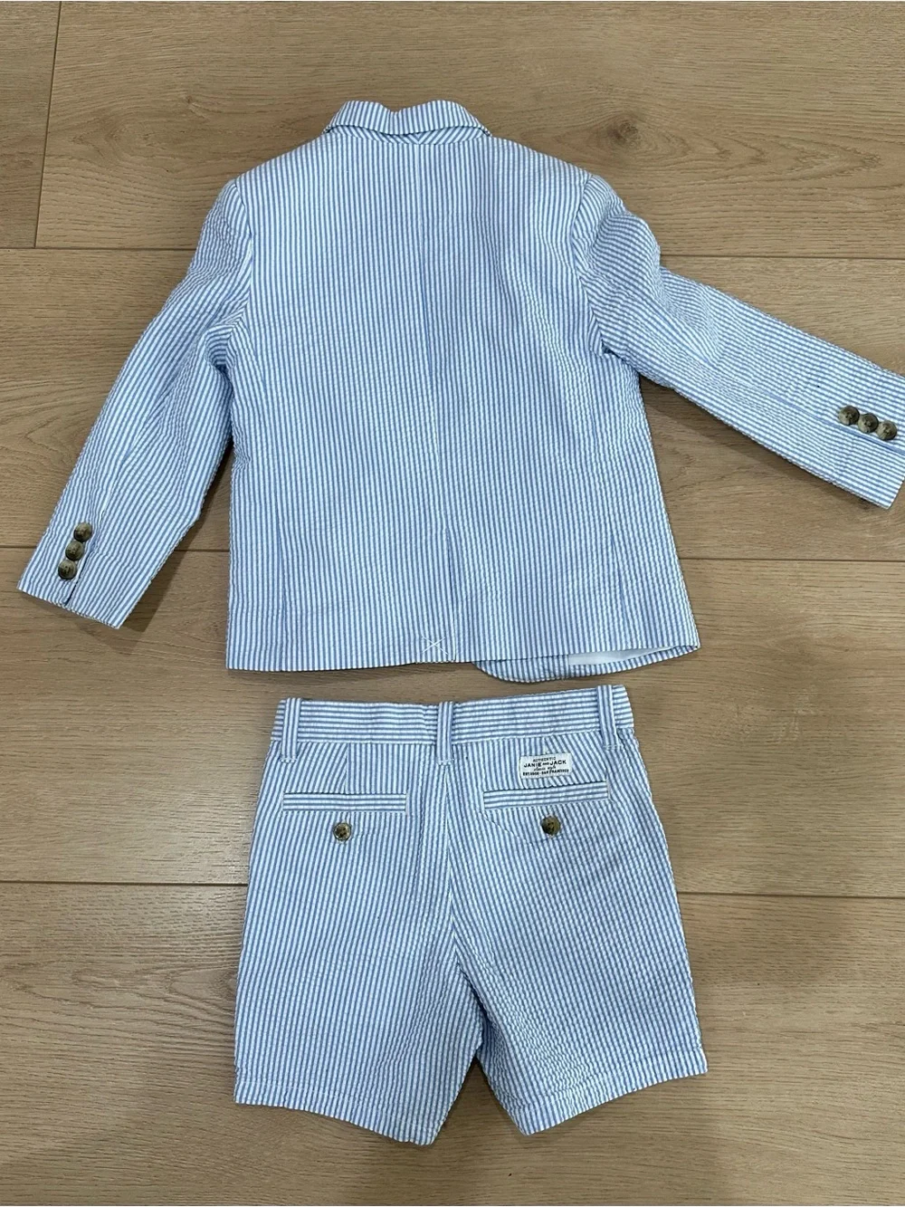 Janie and Jack Boy's Light Blue Striped Seersucker Suit Set (size 3T)